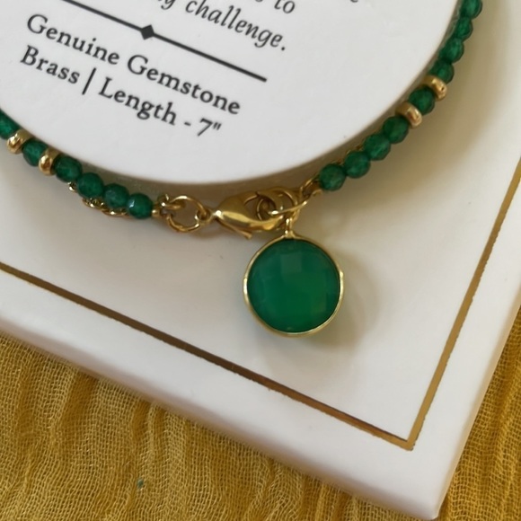 Brand New Onyx Genuine Gemstone Green Brass Bracelet Spirit Resilience Strength - Picture 3 of 12